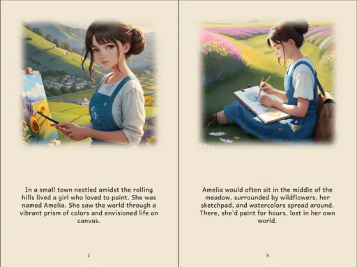 Story.com ebook sample showing two illustrated pages with text under each image.